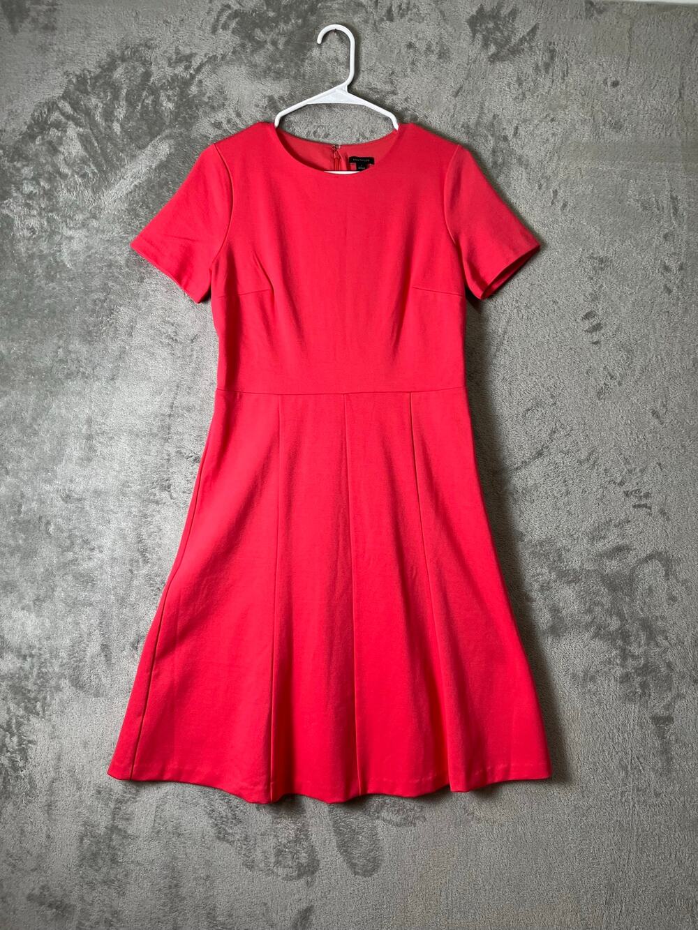 Ann Taylor Coral Pink Short Sleeve Seamed Fit and Flare A-Line Work Dress 6 New